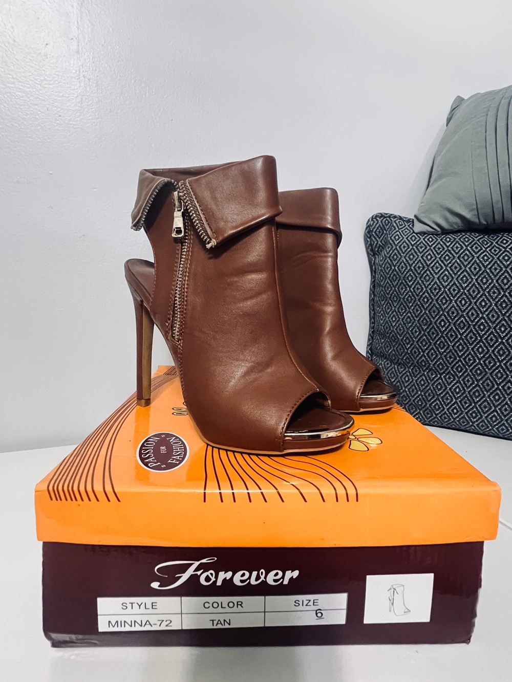 Forever Tan Peep-Toe Fold-Back Ankle Booties